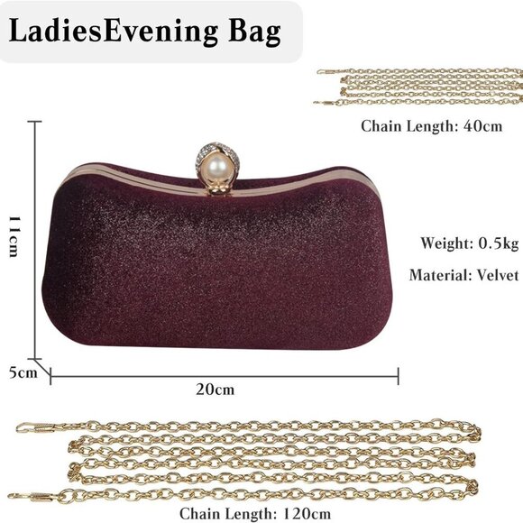 Velvet Evening Clutch Bag Sparkly Sequins Formal Party Handbag for Women main image 7